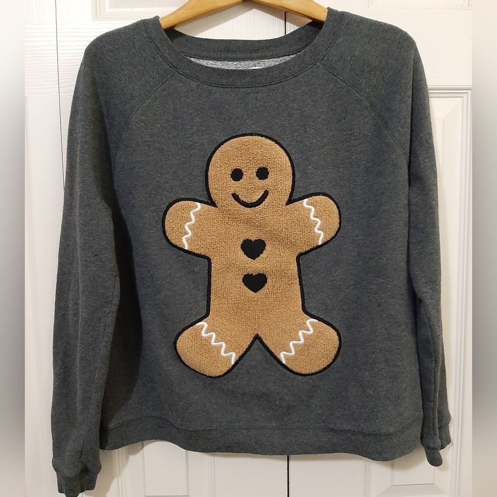 BETHANY MOTA Gingerbread Man Sweatshirt Women's XS Hooked Patch Gray T